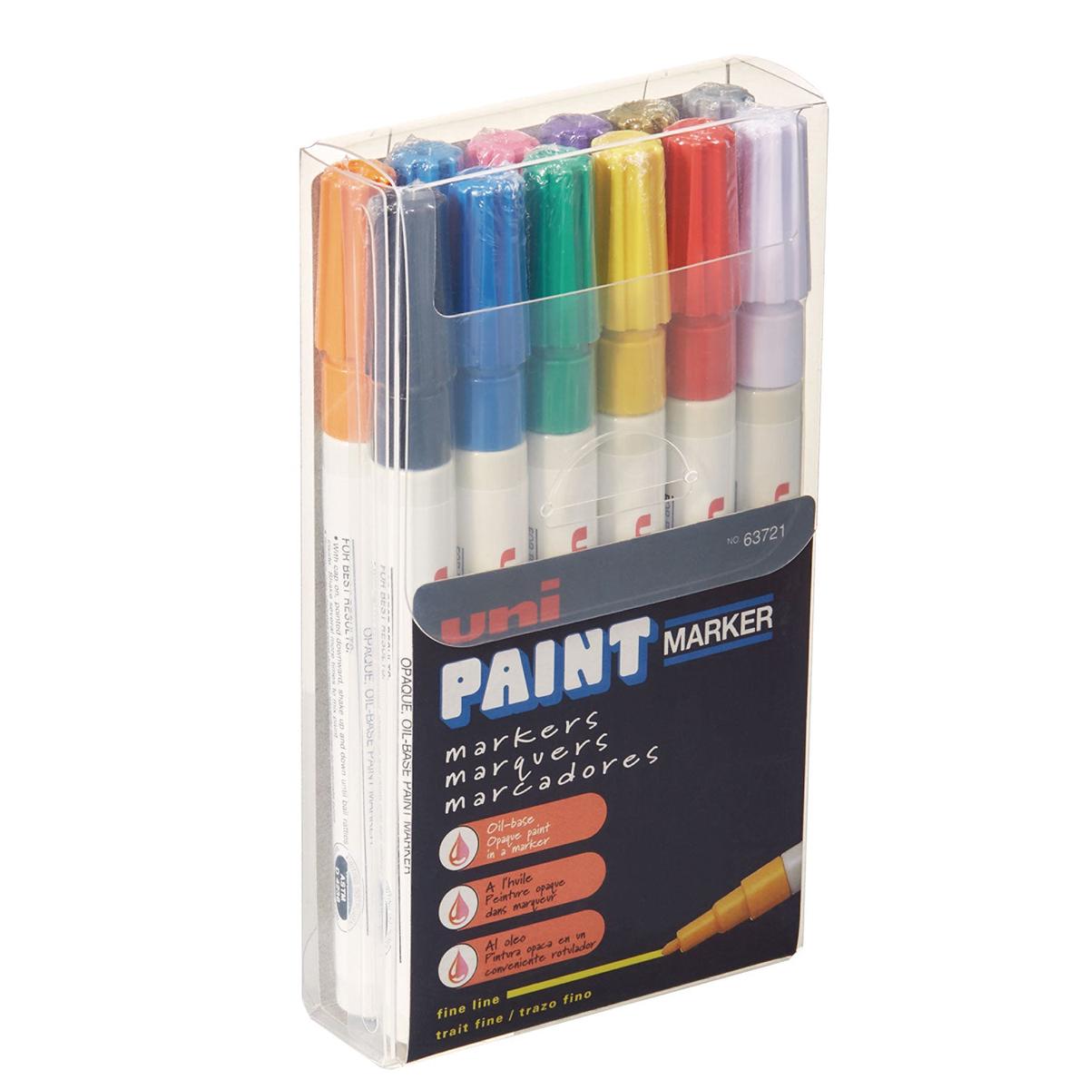 uni Paint Permanent Marker, Fine Bullet Tip, Assorted Colors, 12/Set (63721)