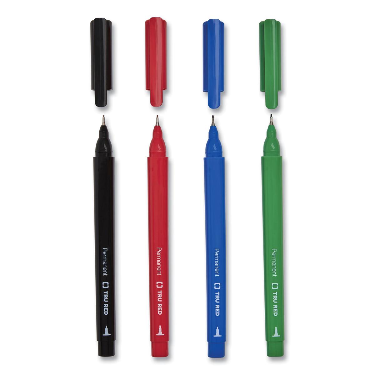 TRU RED Permanent Marker, Pen-Style, Extra-Fine Needle Tip, Assorted Colors, 12/Pack (24376652)