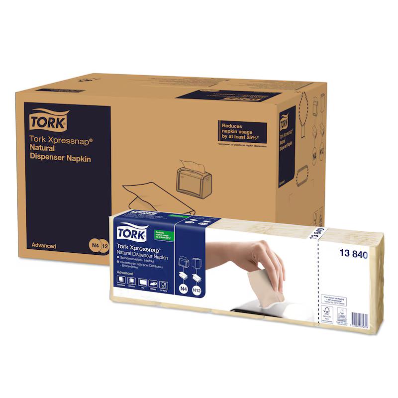 Tork Xpressnap Natural Dispenser Napkins | 1 Ply | With Environmental Message | Case of 9000