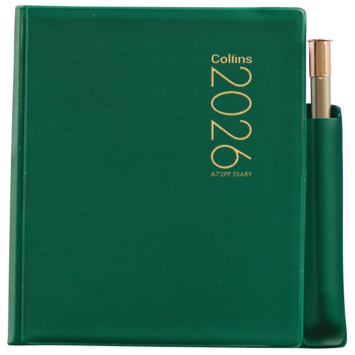 Collins Diaries A72Pp With Pencil Even Year Green