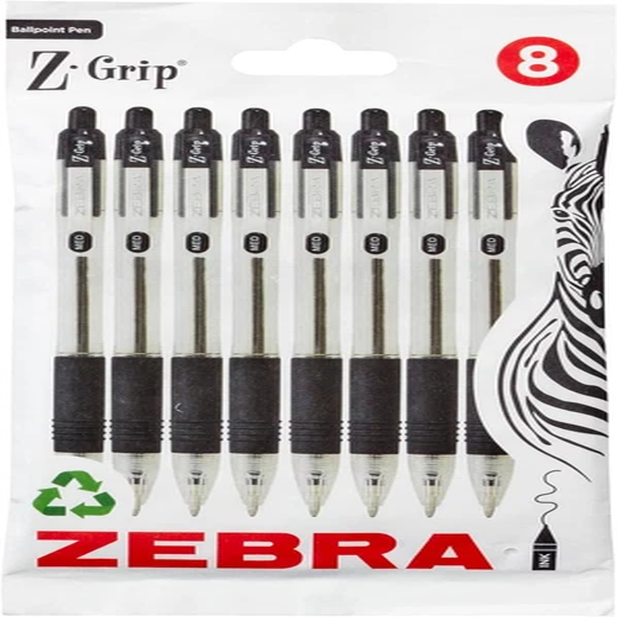 Zebra Z-Grip Ballpoint Pens Black 8pk Retractable Smooth Writing Biro