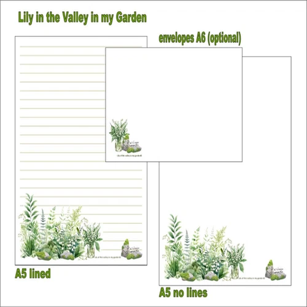 'Lily of the Valley in my Garden' Letter writing paper Set stationery - A5 100gs