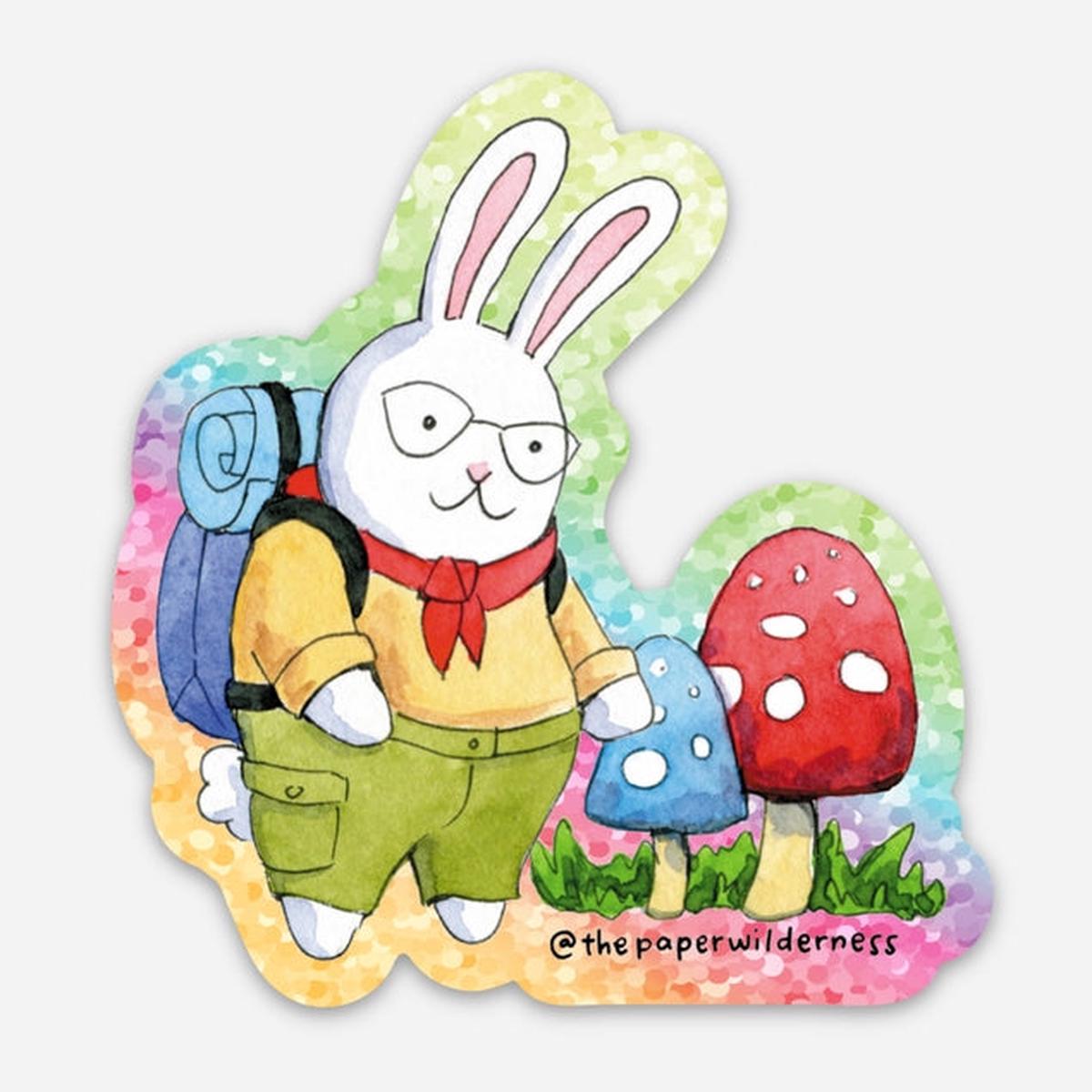 Bunny and Mushrooms Holographic Glitter Sticker