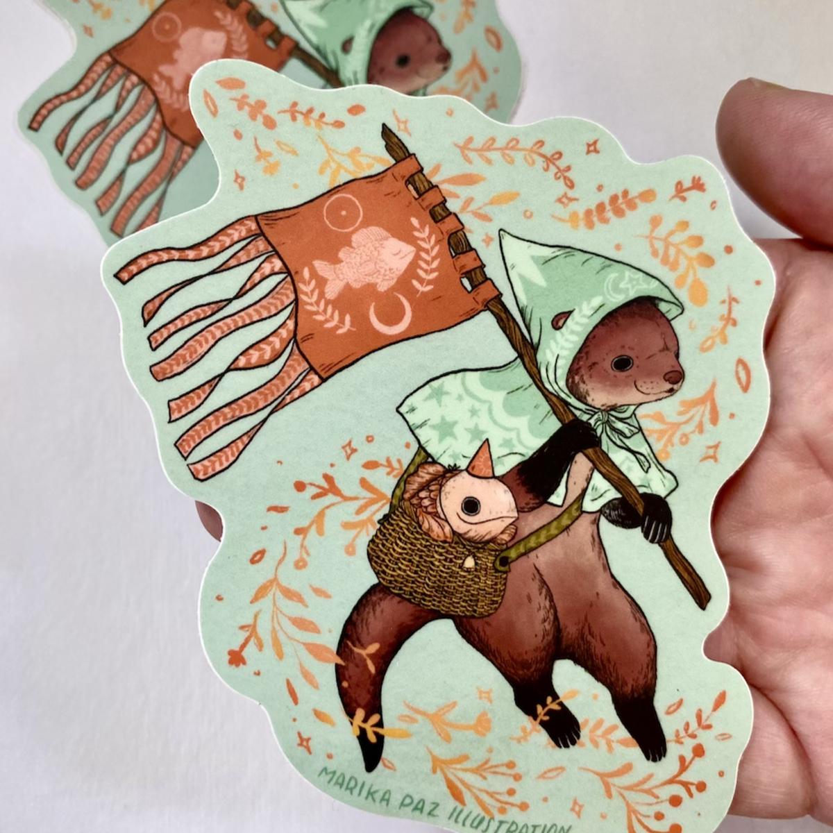 Marika Paz Illustration - Otter and Fish Vinyl Sticker
