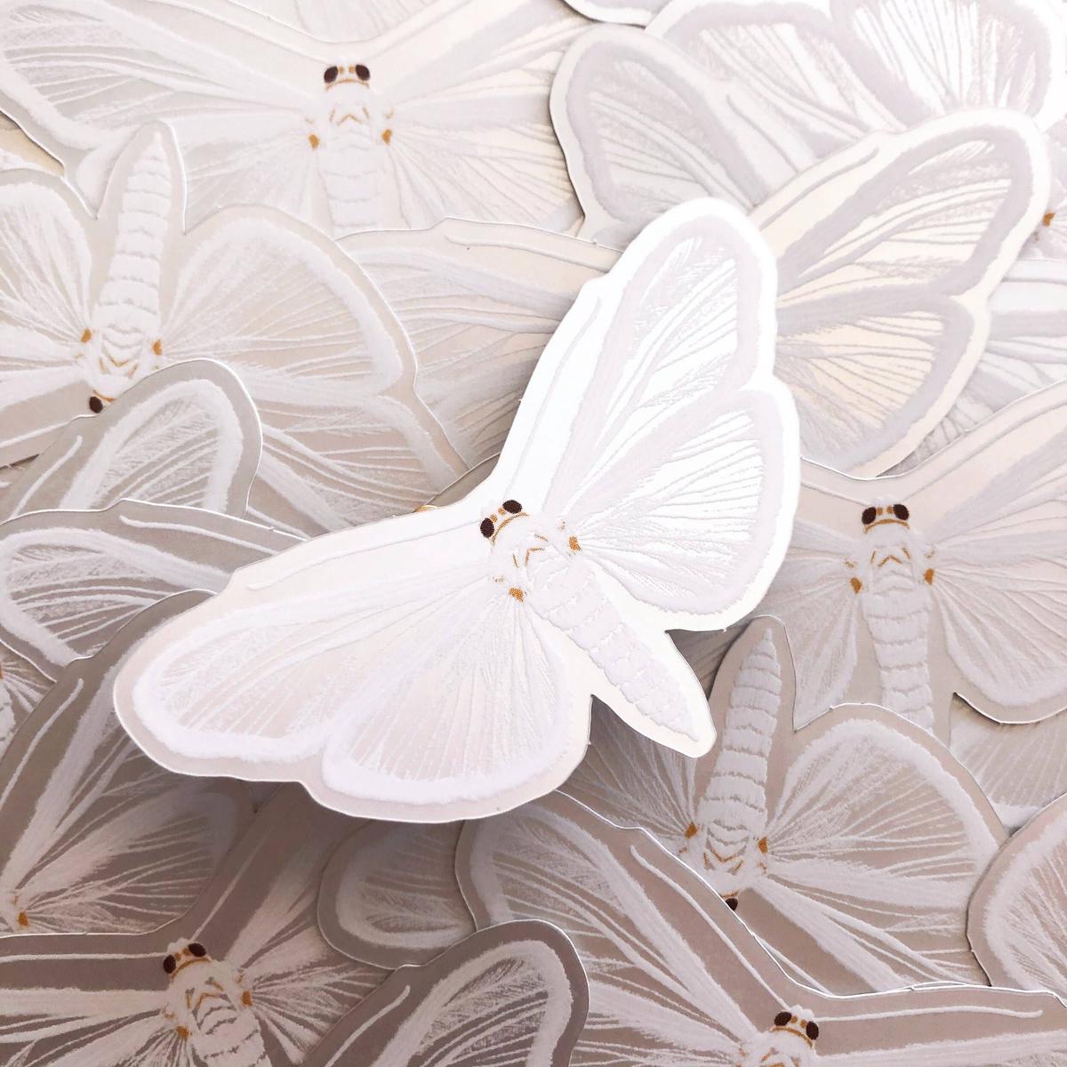 White Satin Moth Matte Holographic Sticker