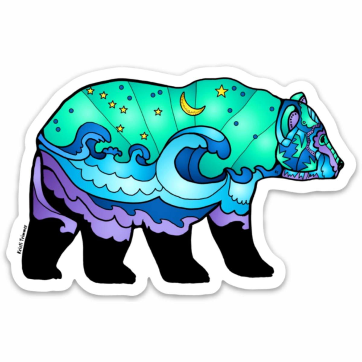 Big Dipper Bear Ocean Waves Vinyl Sticker