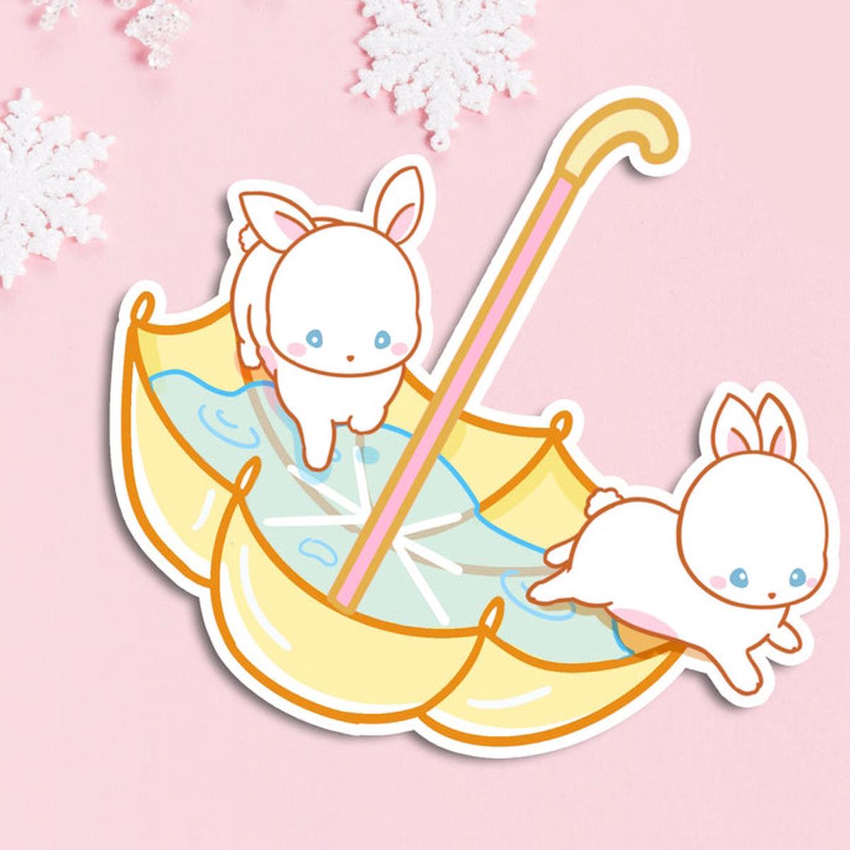 Umbrella Bunnies Yellow Sticker