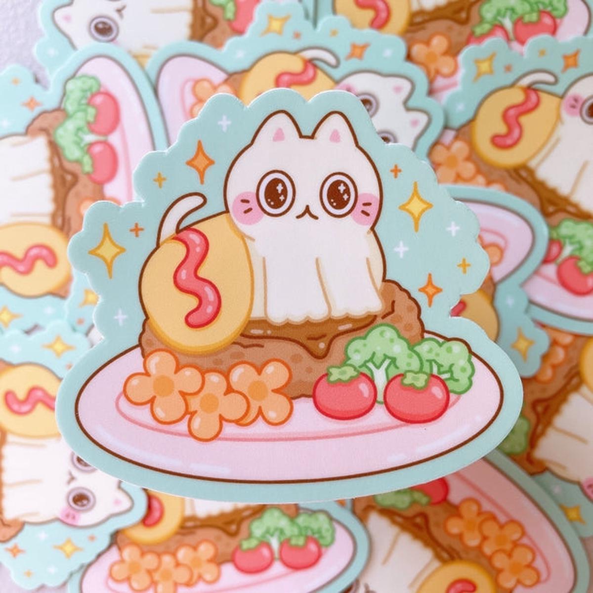 Omurice Omelette Cat Vinyl Sticker